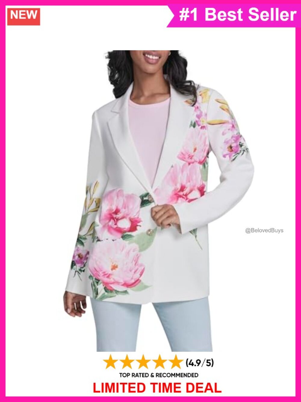 Long Sleeve Jacket with Bright Placed Florals, Year-Round Outer Layer